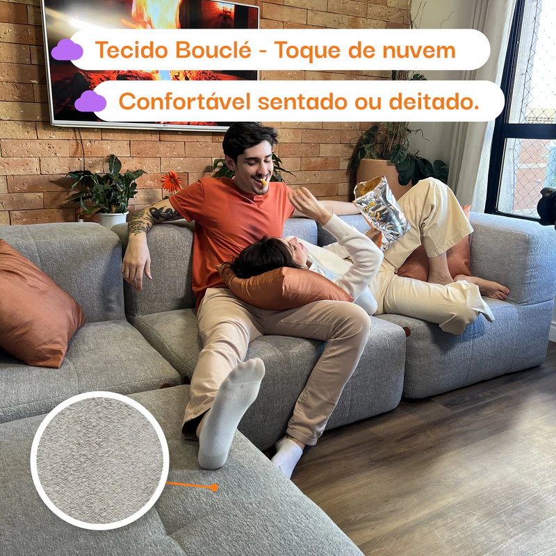 Sofá Modular Cinza - Detalhe do tecido